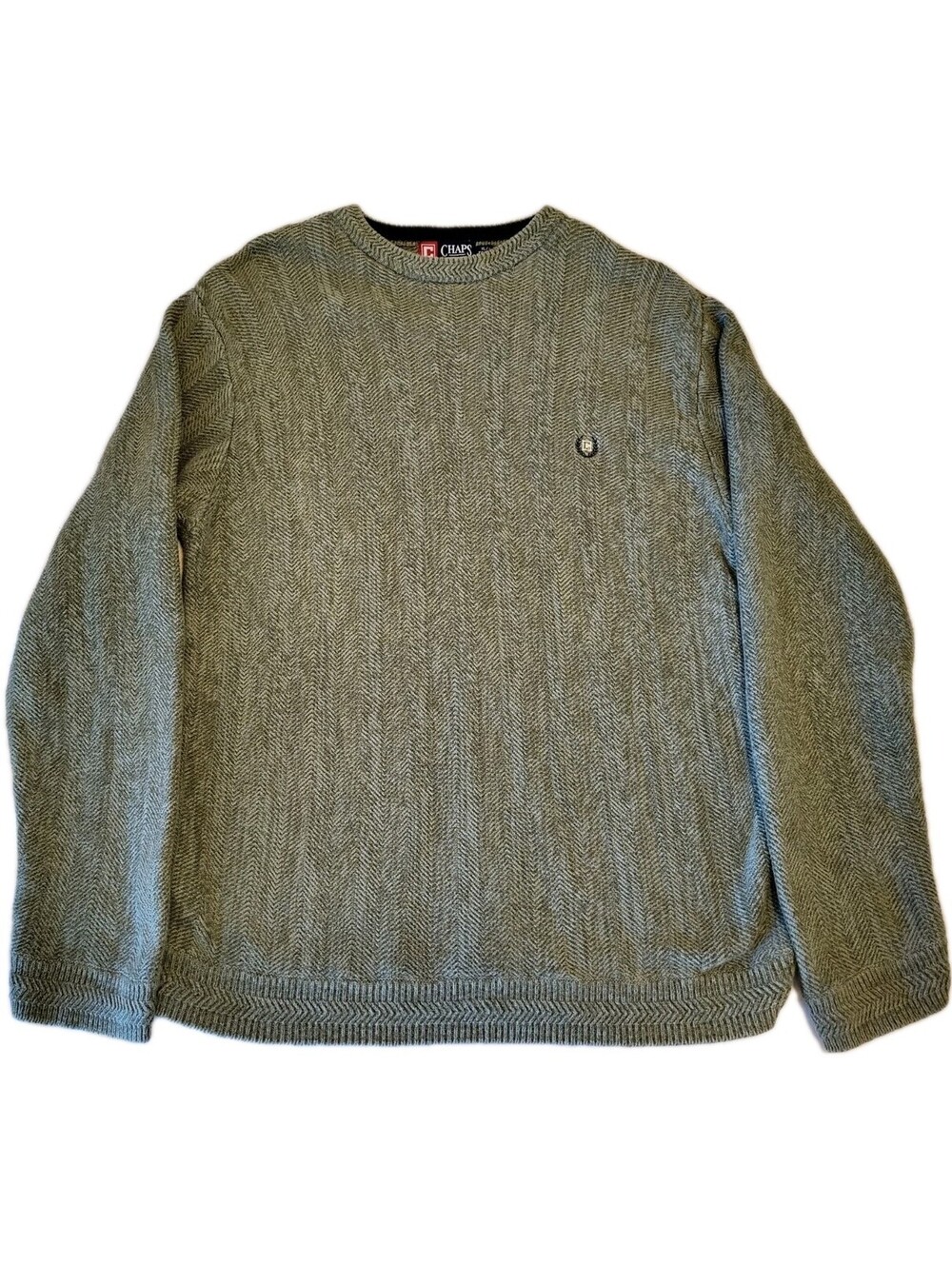 Chaps Herringbone 100% Cotton Knit Mens XL Long Sleeve Pullover Green Sweater